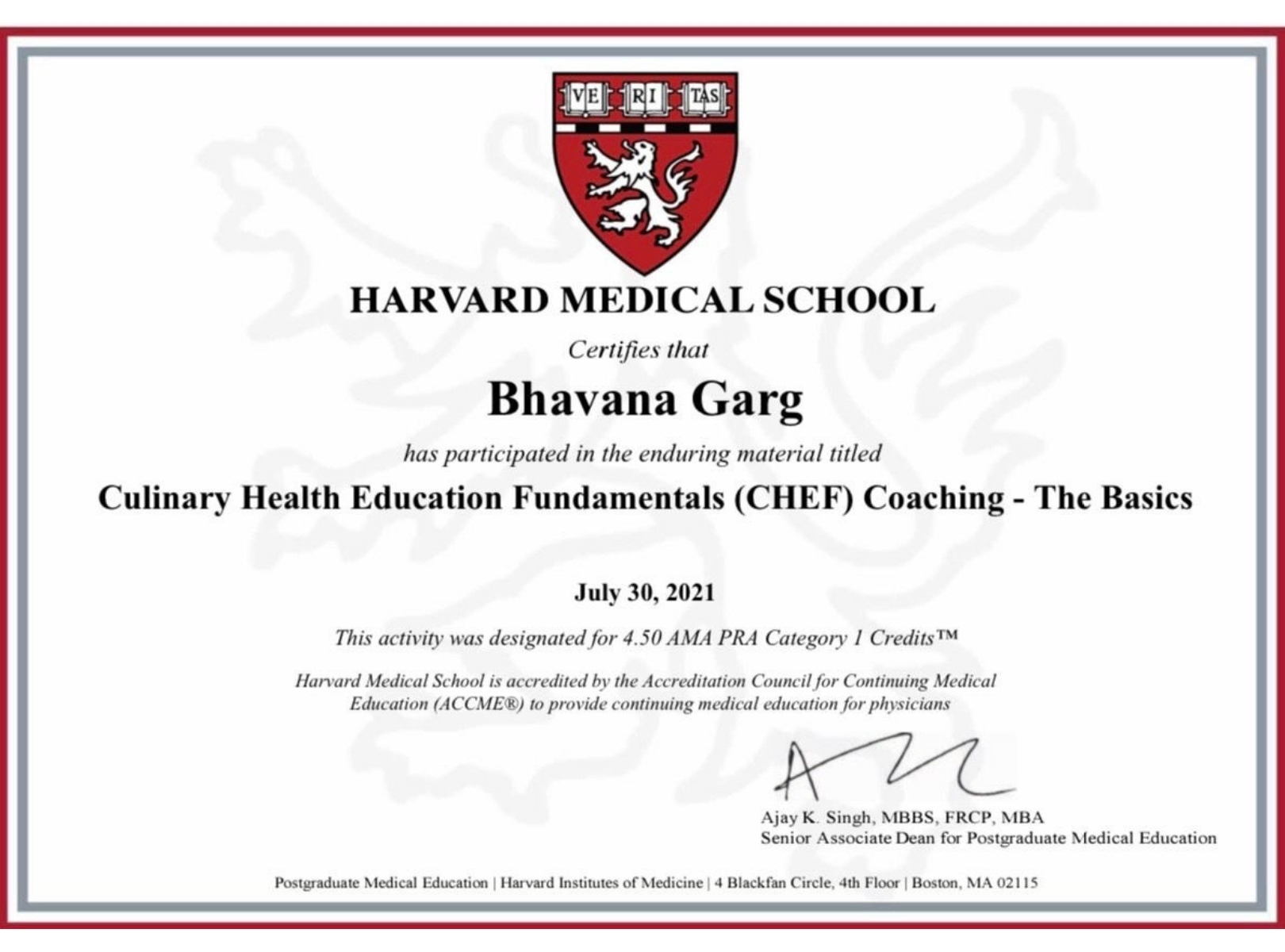 Harvard University Culinary Health